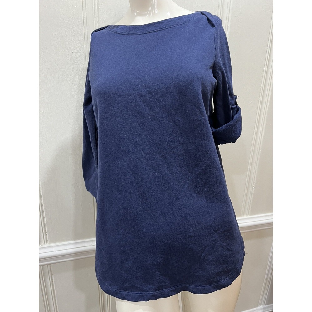 Lands' End Womens Blue 3/4 Sleeves Boat Neck Pullover T Shirt Size XS 2-4